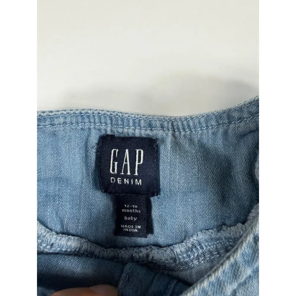 Gap Denim Baby Chambray Ruffle Long Sleeve Blouse Light Blue 12–18 Months